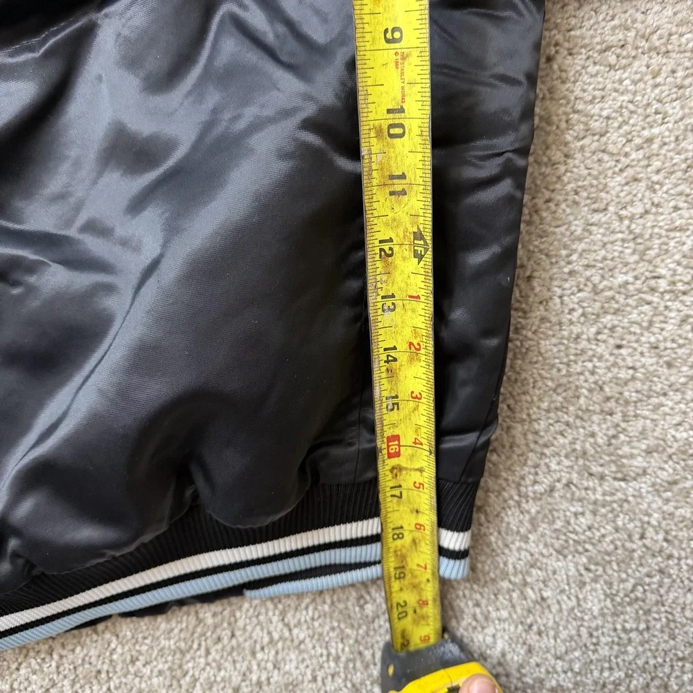 Y2K Southpole Jacket Womens Medium Black Satin Bomber Full Zip Embroidered